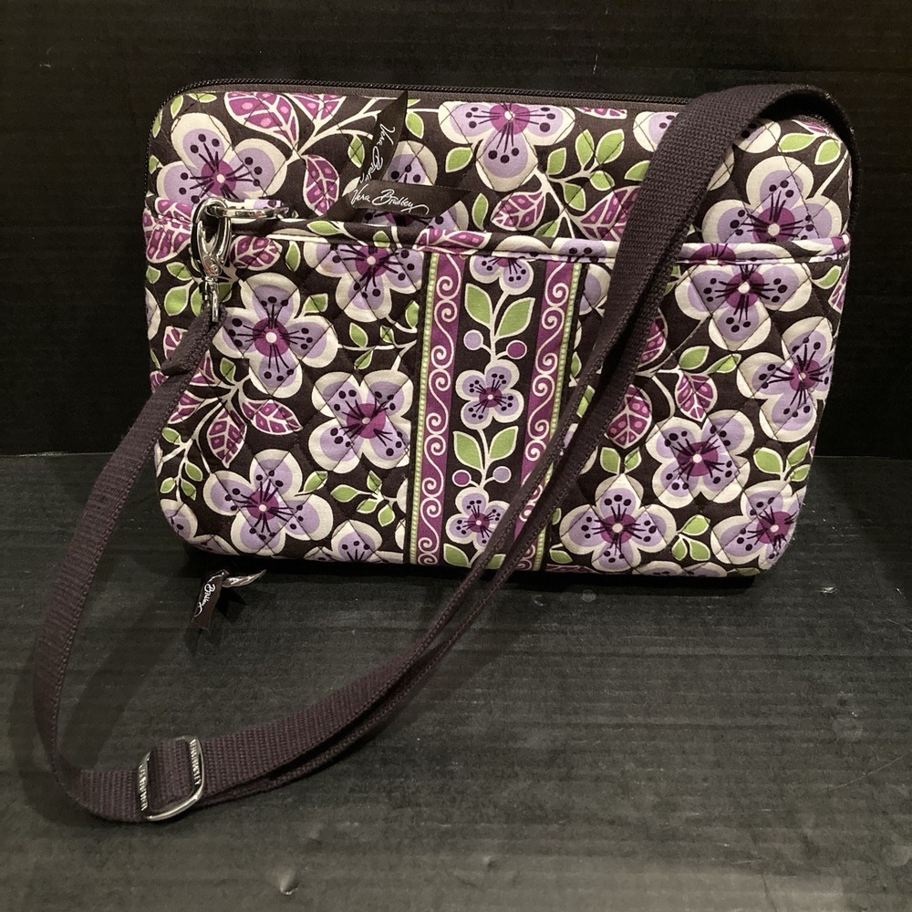 Vera Bradley 12" Plum Pedals Hard Case W/ Adj. Shoulder Strap ,Quilted, Tablet